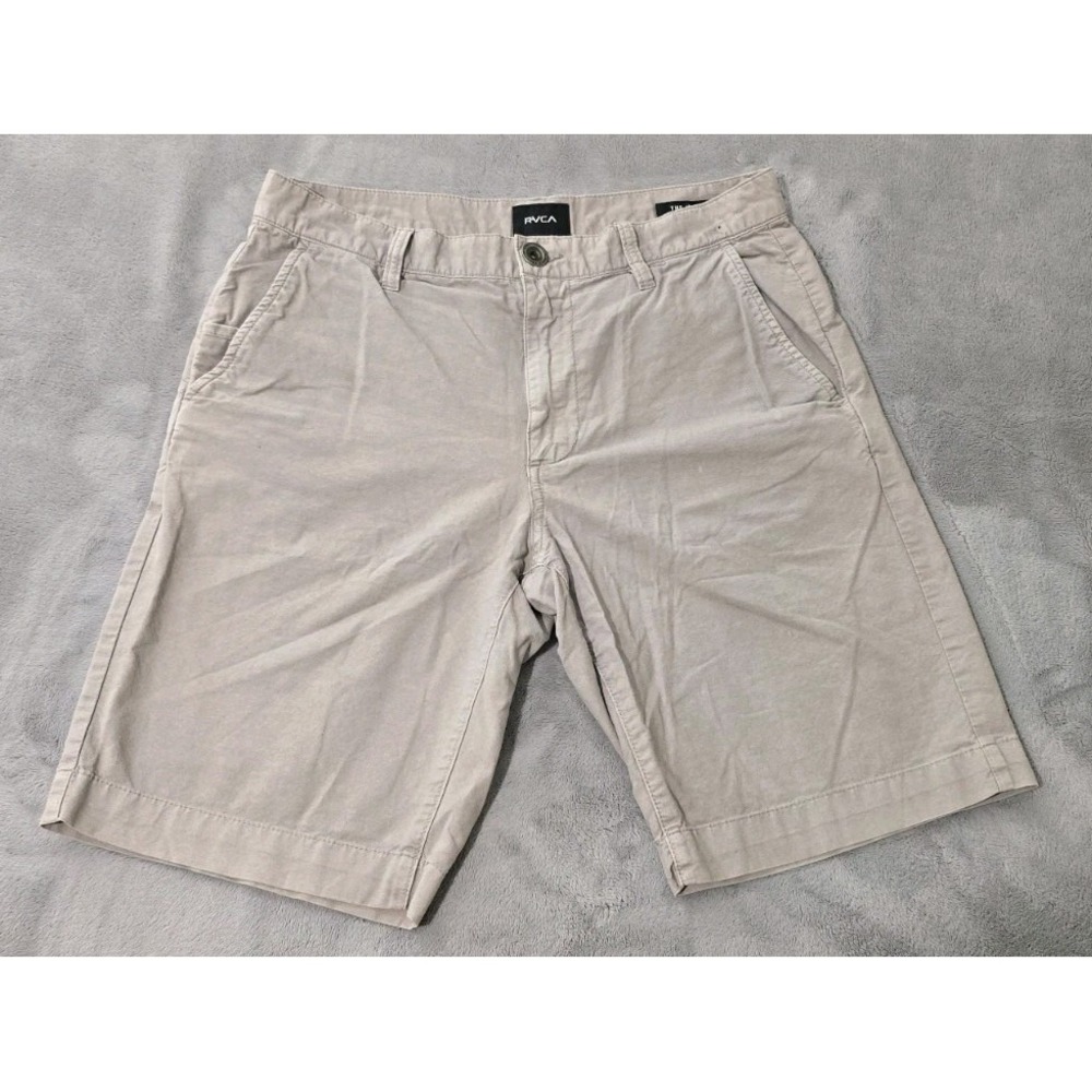 RVCA Men's Week-End Stretch Chino Shorts Size 30 Flat Front 4-Pocket‎ Tan